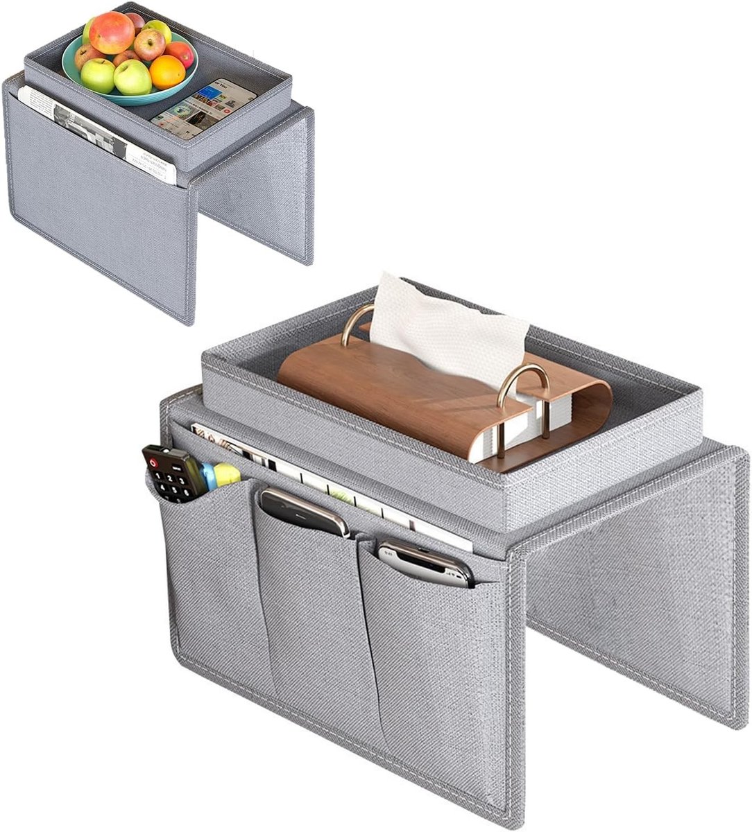 Praktische Armleuning Organizer voor de Bank met Opbergruimte voor Telefoon, Tablet en Kopjes - Ruimtebesparend en Handig voor de Huiskamer
