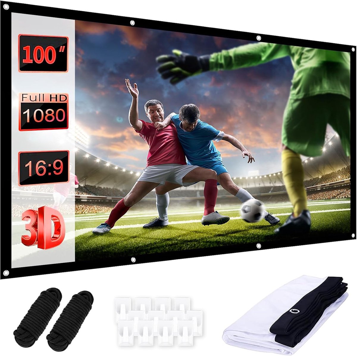 SnelShoppen - Projectiescherm 254 cm (100 inch) 16:9 HD, Draagbaar Opvouwbaar Outdoor Projectiescherm met Haak en Touw voor Thuis, School, Vergadering