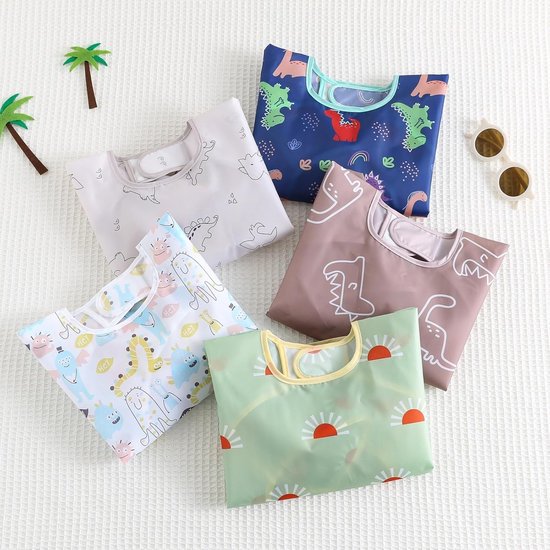 Waterdichte Slabbetjes voor Baby's, 5 Stuks, Lange Mouwen, Voedingsschort met Pocket, Geschikt voor 3-30 Maanden — afbeelding 4