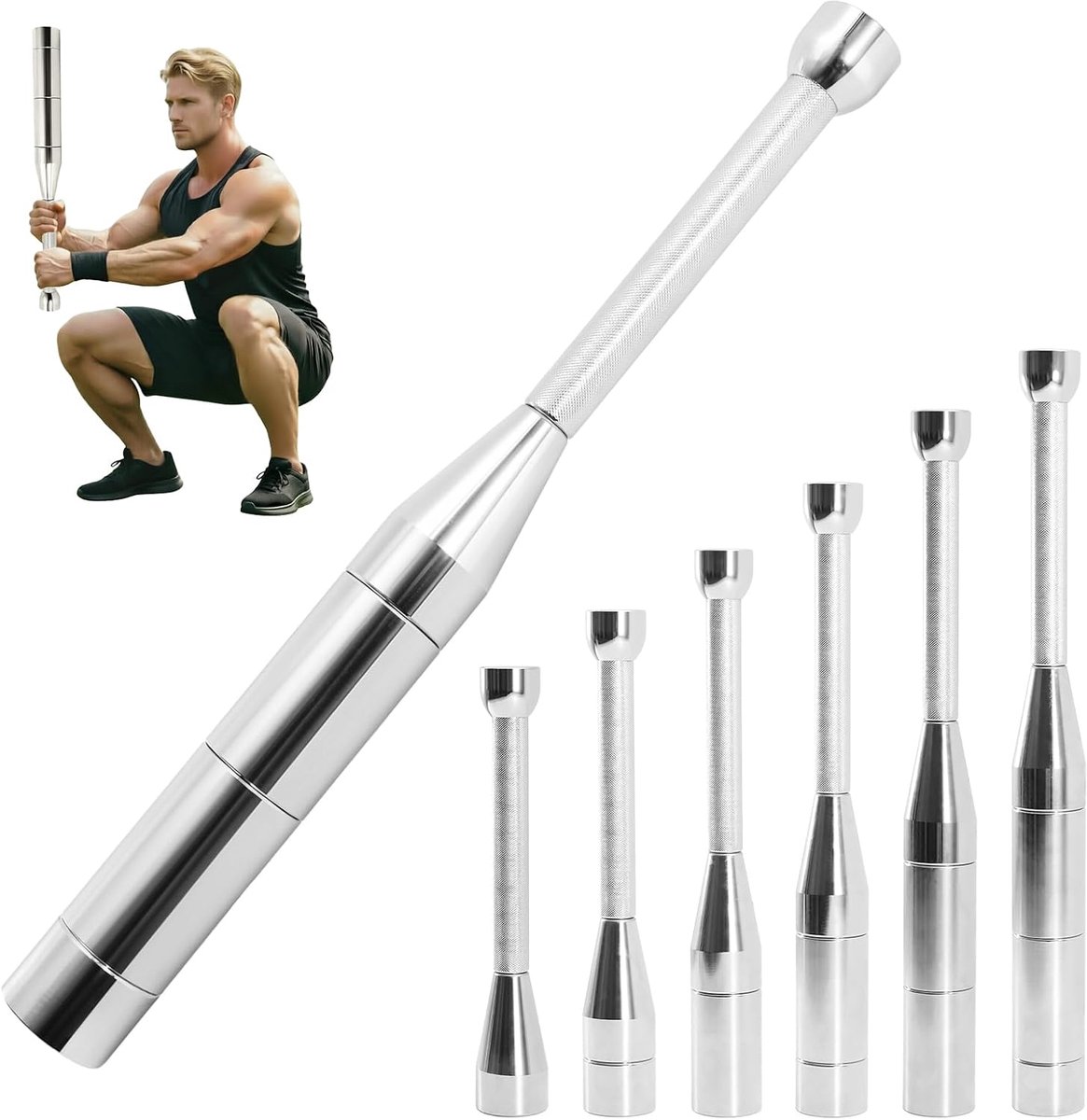 SnelShoppen - TINMAGI Clubbell Krachttrainingsapparaat 6-in-1, Verstelbaar Stalen Full-Body Training, Spier-, Schouder-, Greep- en Onderarmtraining (3