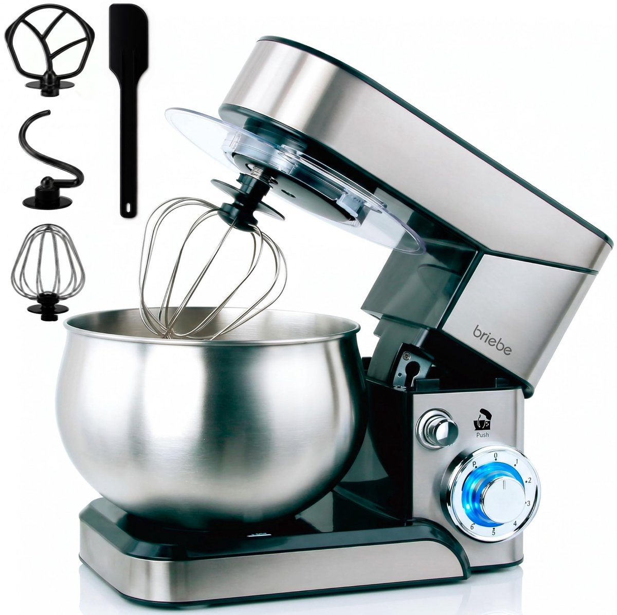 SnelShoppen - Keukenmachine 1800 W Max, Professionele Kneedmachine met Orbitale Beweging, 5 L, 6 Snelheden + Pulsfunctie, Roestvrij Staal, Garde, Deeg