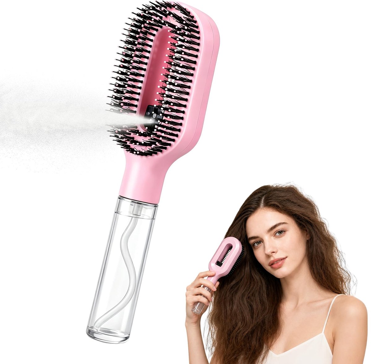 2-in-1 Anti-Klitkam met 55 ml waterreservoir – Anti-Frizz ontwarmer voor nat en droog haar, geschikt voor steil, golvend en krullend haar
