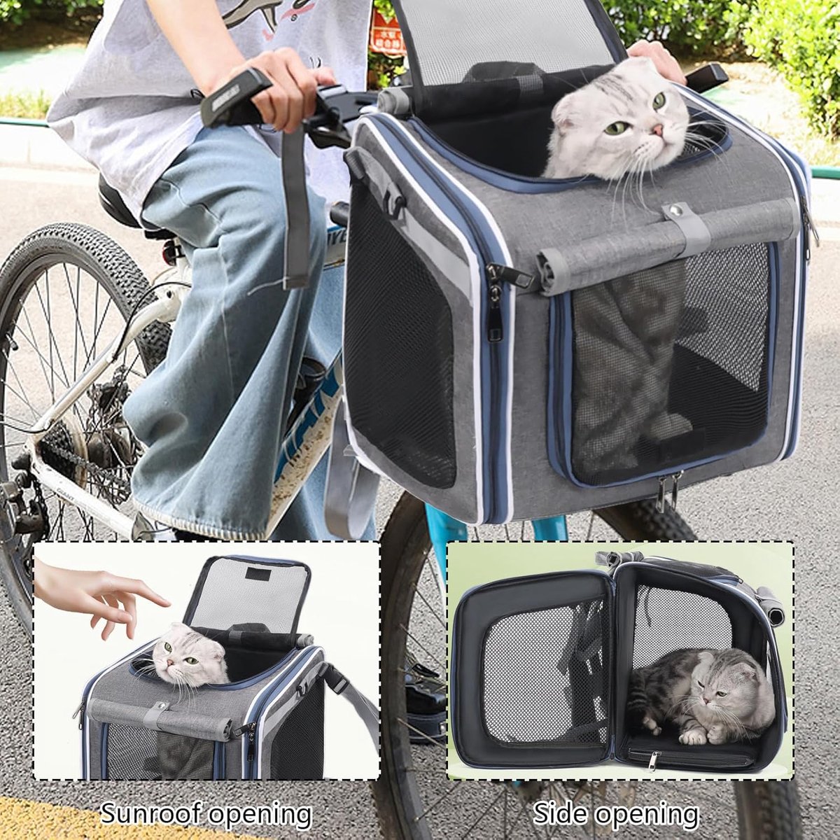 Fietsmand Hond - Draagtas - Veilig Vervoer - Ademende Mesh - Tot 10kg - Grijs