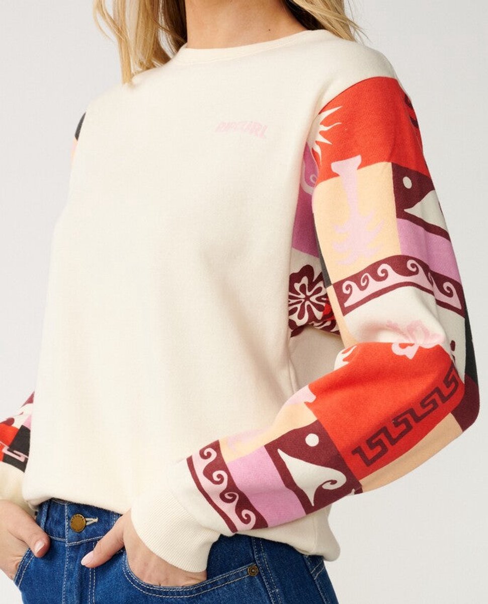 Rip Curl Party Wave Crew Slv Printed - Off White
