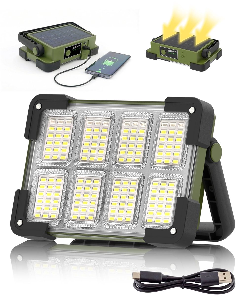 SnelShoppen - Draagbare LED Bouwlamp Accu Werklamp met 4 Modi, USB Oplaadbaar, 5400 mAh Powerbank, Groene Behuizing voor Camping, Werkplaats, Garage,