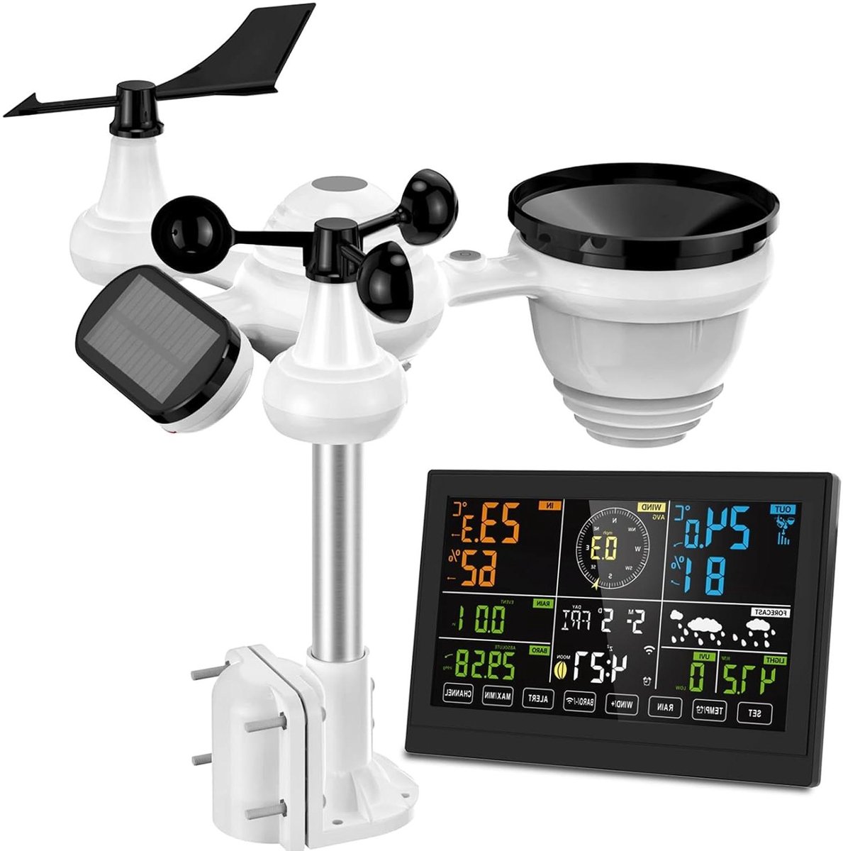Weerstation Draadloos - Weersvoorspeller Binnen Buiten - Weersomstandigheden Monitoren - Wifi Weer Data Netwerk - 7.5 Inch Kleurenscherm - Wit
