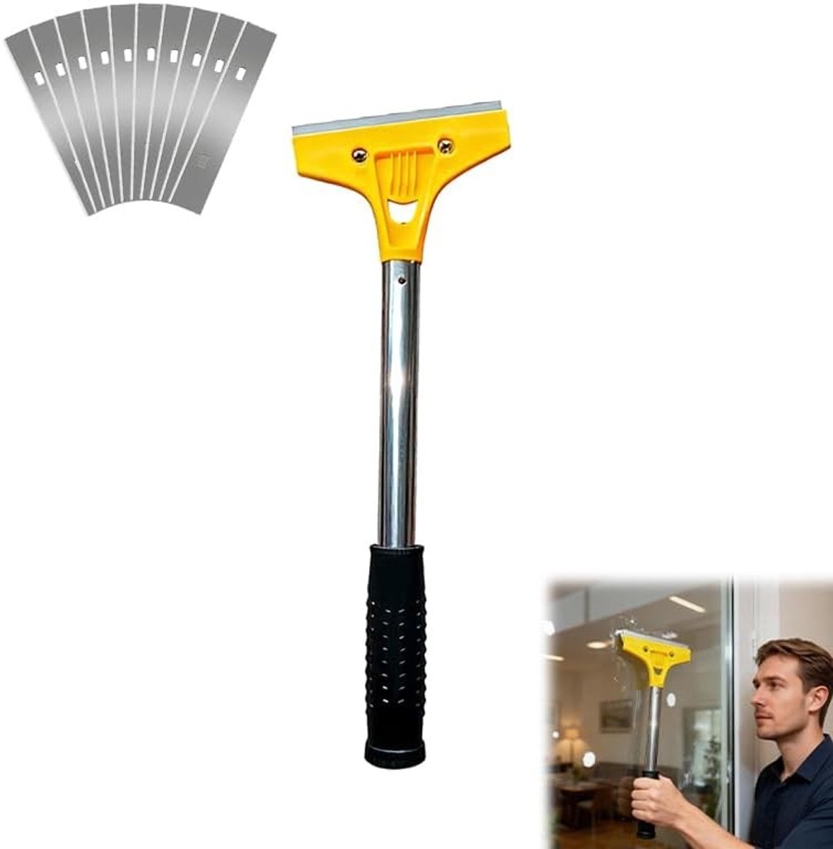 Robuuste glas schraper met 10 vervangbare messen voor het verwijderen van behang, verf en lijm, multifunctionele tool voor diverse oppervlakken