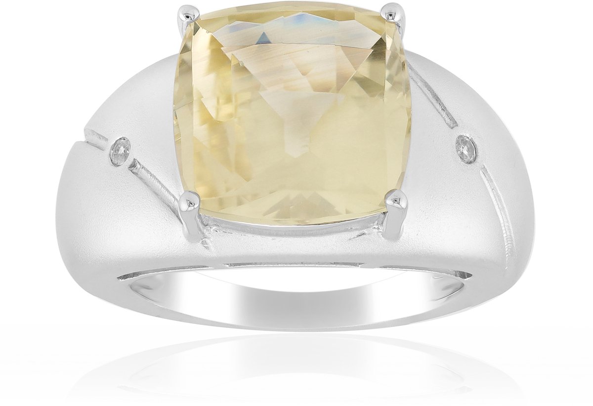 Cavill - Zilveren ring 925 sterling zilver gerhodineerd - Oregon zonnesteen 4,3 ct kussenslijping antiek schaakbord - Luxe damesring met zirkonia