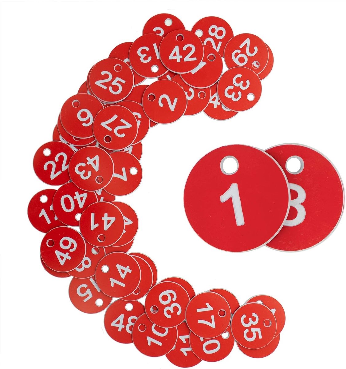 Gegraveerde identificatietags, plastic nummeringstags, sleuteltags zonder ring (1-200, rood) voor organisatie en labelen