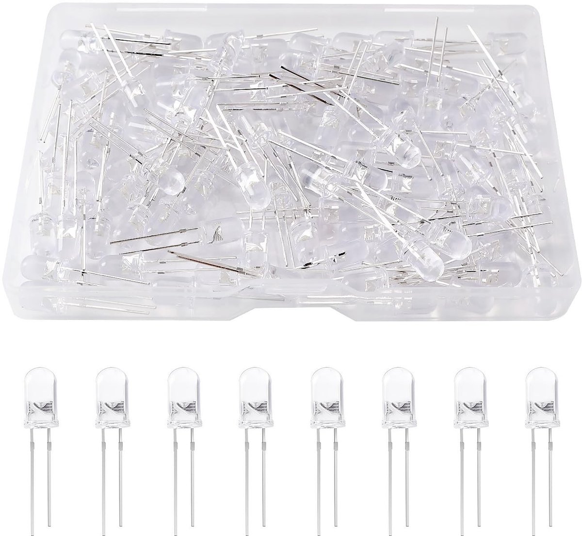 100 Stuks 5mm LED Diodes met 2 Pin, Luminous Diodes voor Verlichting, Wit Licht, Perfect voor DIY Projecten en Decoratie