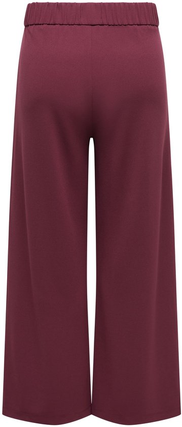 Bordeauxrode wijde broek met elastische tailleband en rechte pijpen.