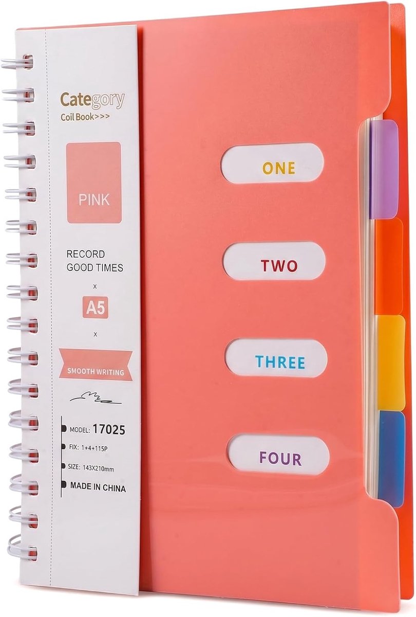 A5 notitieboek met register - roze - voor werk en school - handig voor studenten - SnelShoppen