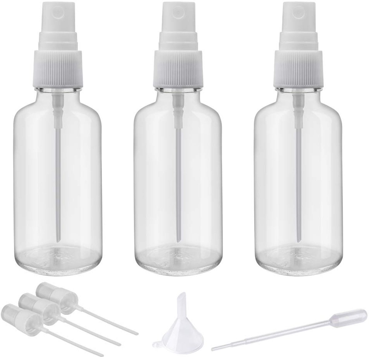 SnelShoppen - Set van 3 x 2 oz Helder Glazen Spuitflessen met Plastic Sproeier voor Etherische Oliën, Aromatherapie, Gezichtsspray, Luchtverfrisser, D