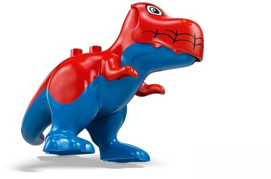 Rode en blauwe LEGO Duplo T-Rex dinosaurus.