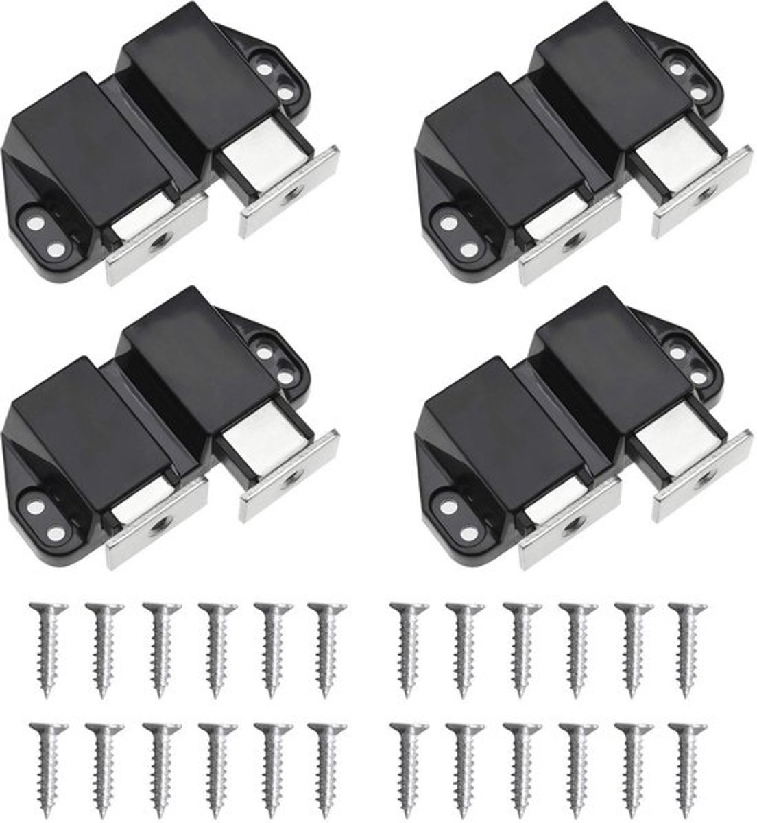 Deurdemper Magnetisch - 4x Deurvangers - 8x Strike Platen - 24x Montage Schroeven - Push-to-open Ontwerp - Afmeting 68x35x16mm - Magnetische Deurstopper