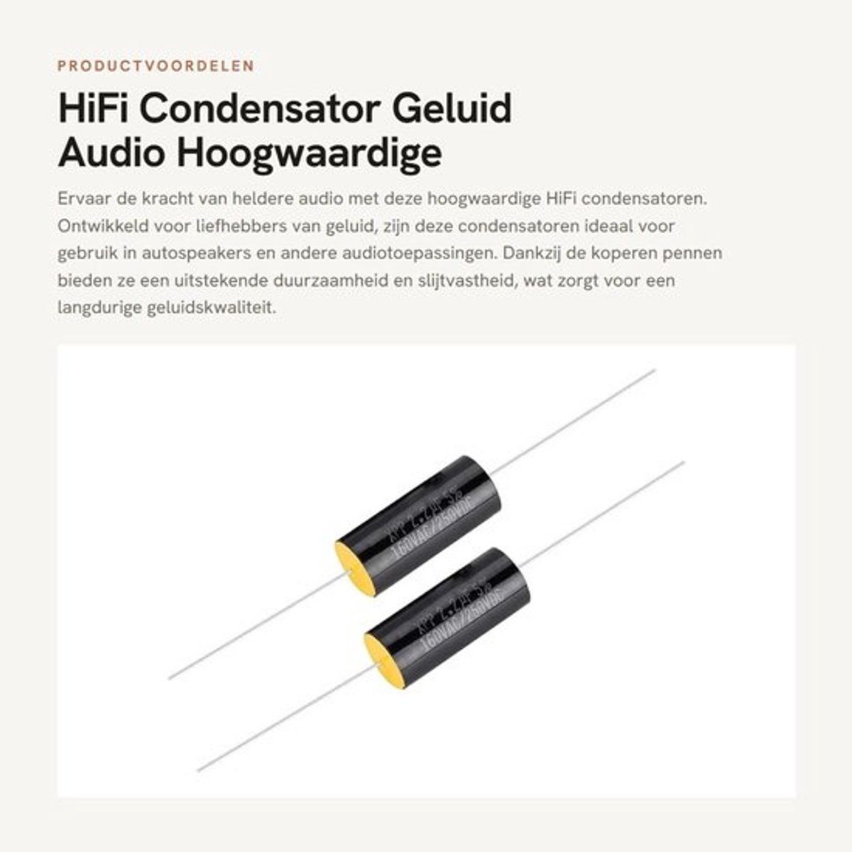 HiFi Condensator - Geluid Audio - Hoogwaardige Geluidskwaliteit - 2.2uf - Frequentie Divider - Perfect voor Auto en Speakers
