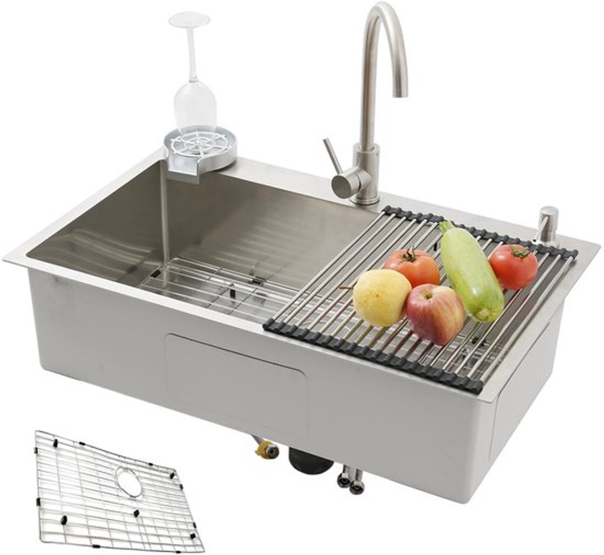 Spoelbak Roestvrij Staal 304 - Grote Keukenspoelbak 80 x 50 cm - Multifunctioneel - Met Kraan - Inclusief Accessoires - Binnendiepte 20 cm - Keukensink