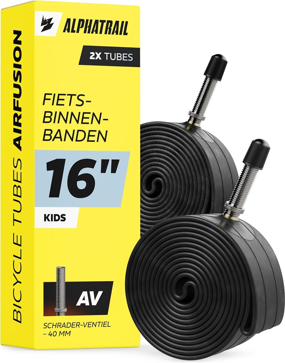 Alphatrail Fiets Binnenband Rick 16 Inch AV Schrader Ventiel 2x Set met Mobiliteitsgarantie I Compatibele Fietsbanden - ShopVlot