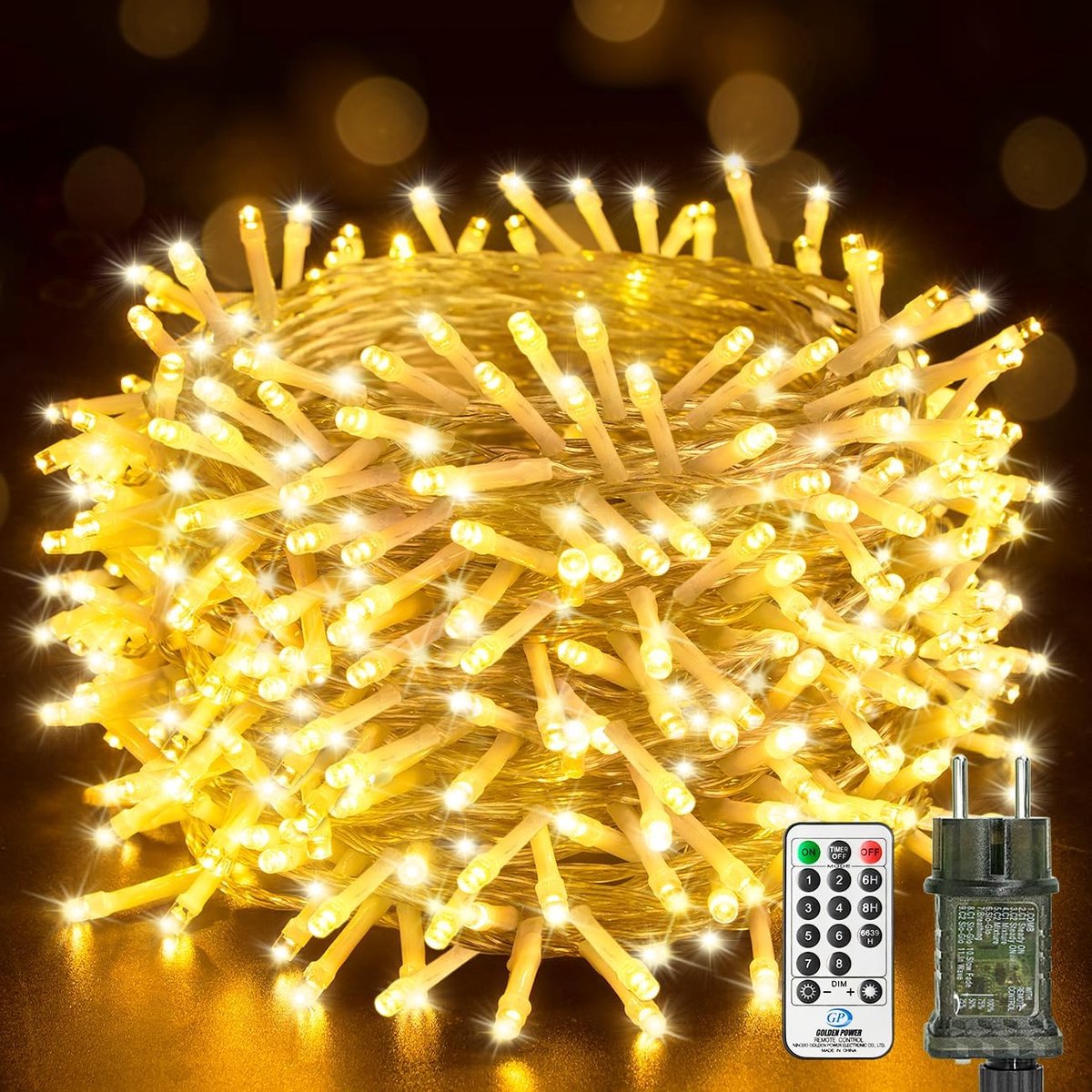 SnelShoppen - 30M 300LED Lichtketting met Afstandsbediening - Warm Wit - Decoratieve Verlichting voor Feesten, Tuin, Camping en Binnengebruik