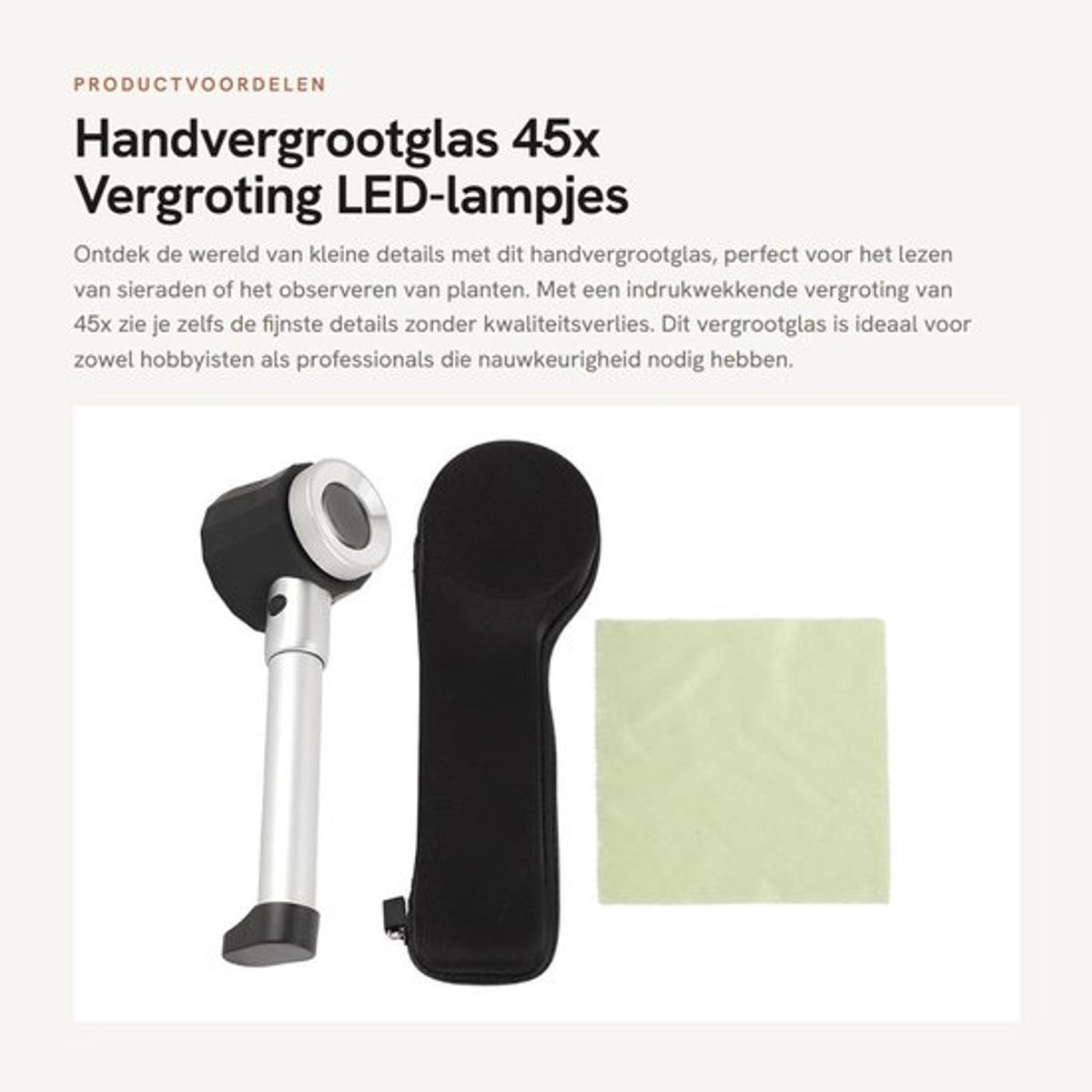Handvergrootglas - 45x Vergroting - LED-lampjes voor helder zicht - Compact en draagbaar - Ideaal voor lezen en observeren - Geschikt voo...