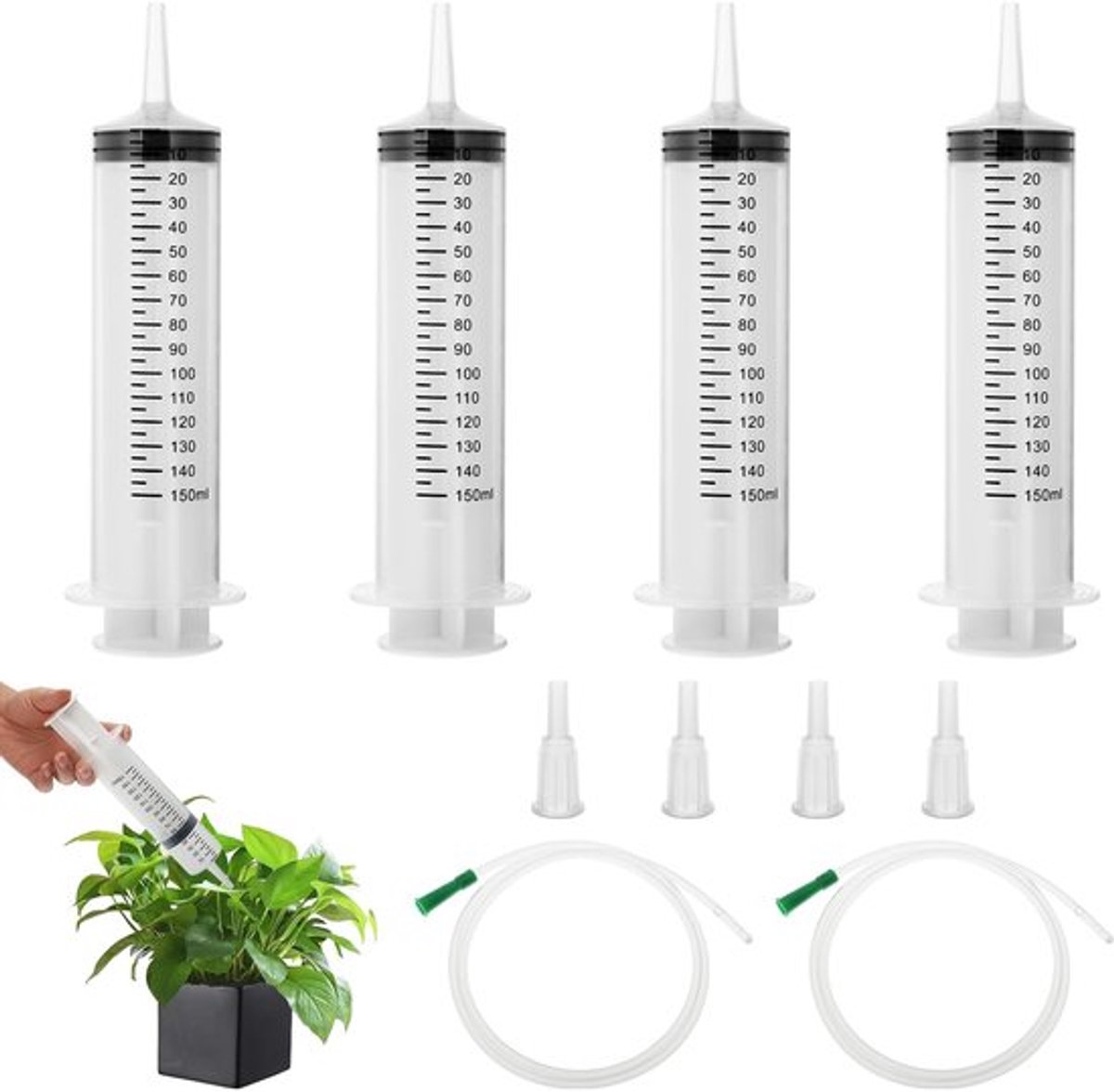Kunststof Spuit 150 ml - Set van 10 Stuks - Herbruikbare Spuiten - Gebogen Spuit - Plastic Spuit zonder Naald - Gecoat met Siliconenolie - Voerspuit