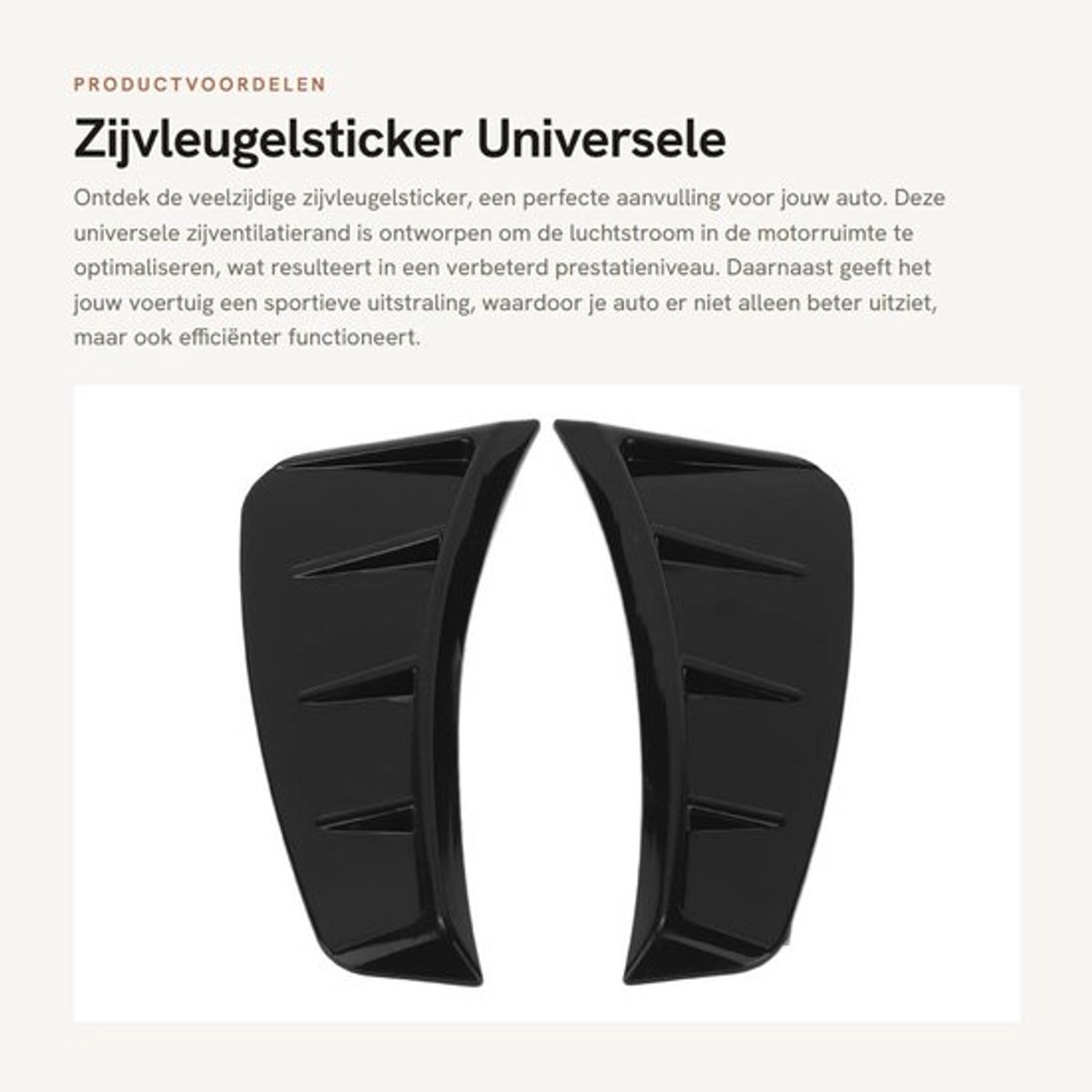 Zijvleugelsticker Glanzend Zwart - Universale Zijventilatierand - Hoge Luchtstroom - Duurzaam ABS - Eenvoudige Installatie - Sportieve Uiterlijk - Ventilatierooster