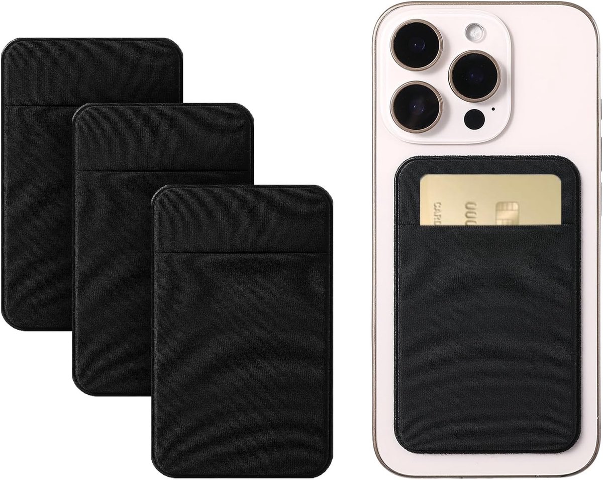 SnelShoppen - 4-Pack Telefoon Kaarthouder voor Achterkant Telefoon - Zelfklevende Creditcard Houder - Elastisch, Zwart - Perfect voor Minimalisten
