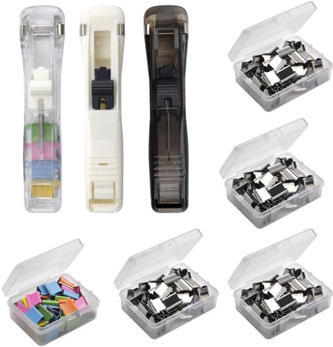 Clipdispenser, 3 stuks herbruikbare draagbare Fast Clam clipdispenser & 250 roestvrij stalen metalen klemmen, geschikt voor kantoor, thuis, schoolbenodigdheden