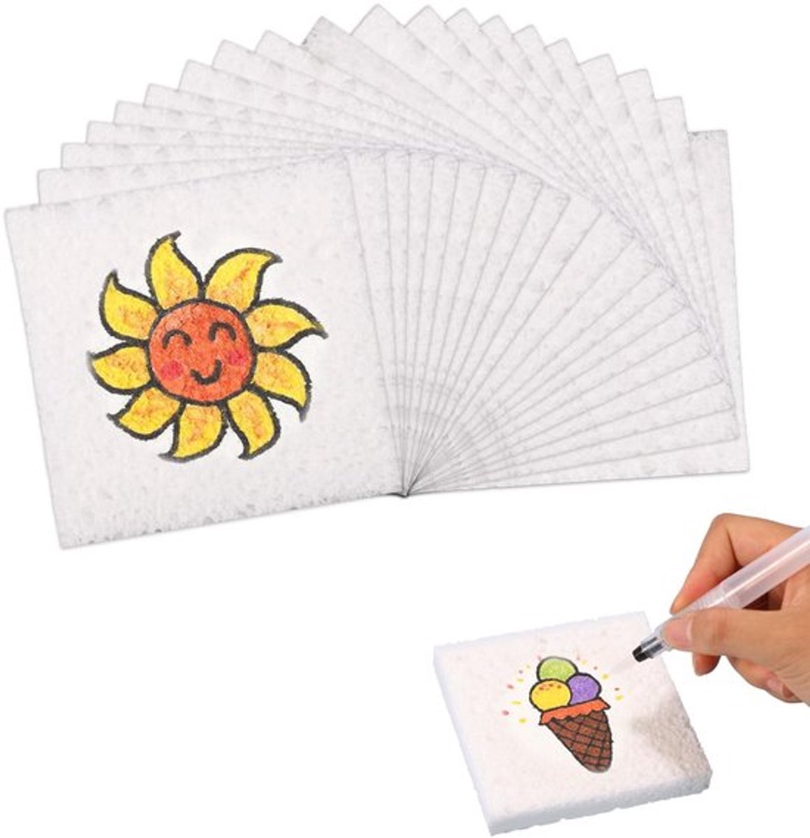 Schilderpapier 20 Stuks - Magic Foam Textuurpapier - Luchtig Schuimverfpapier - Knutselspullen voor Kinderen - 10 x 10 cm - DIY Kunstwerken - Knutselpapier