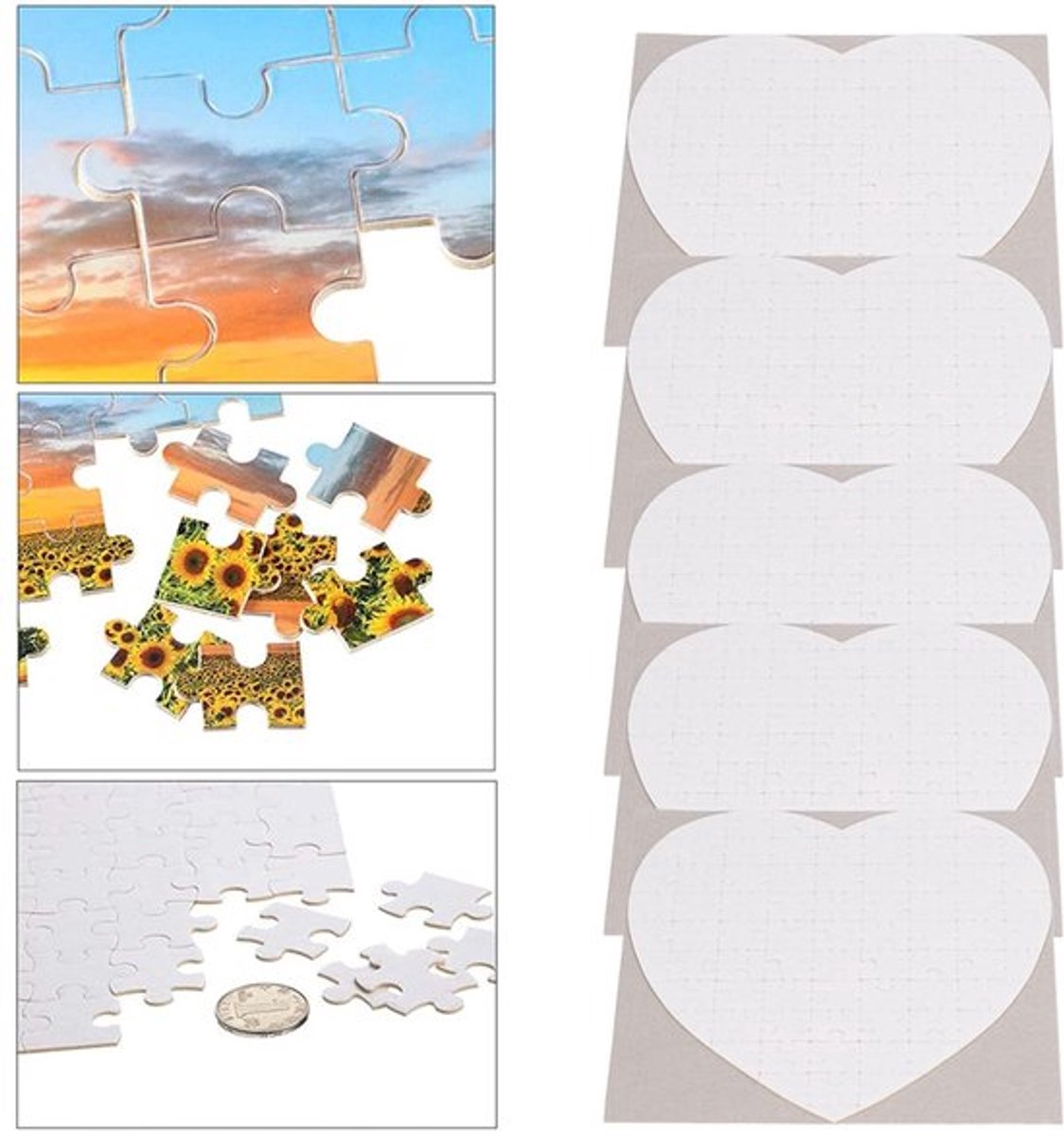 Puzzel 75 Stukjes Hartvormig - Blanco Puzzels - DIY Puzzel - Puzzel met Basisplaten - 19x19 cm - Sublimatie Puzzel - Lege String