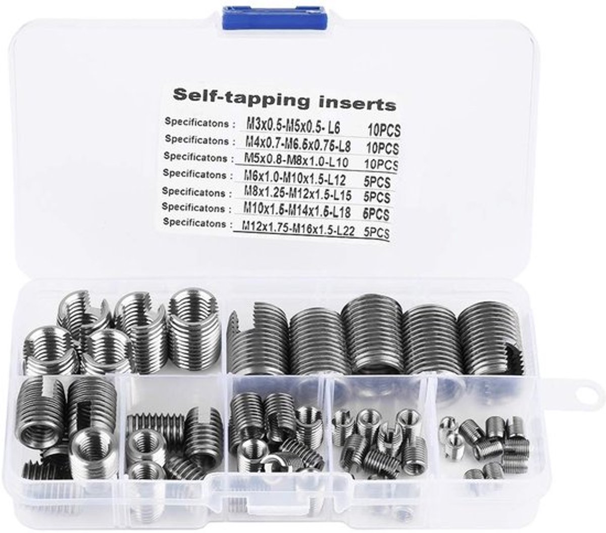 Spiraalspoel 50 Stuks - Roestvrij Staal - Schroefdraadinzetstukken M3/M4/M5/M6/M8/M10/M12 - Bevestigingselement - Reparatiegereedschap - Hoge Hardheid - Schroefdraadinzet