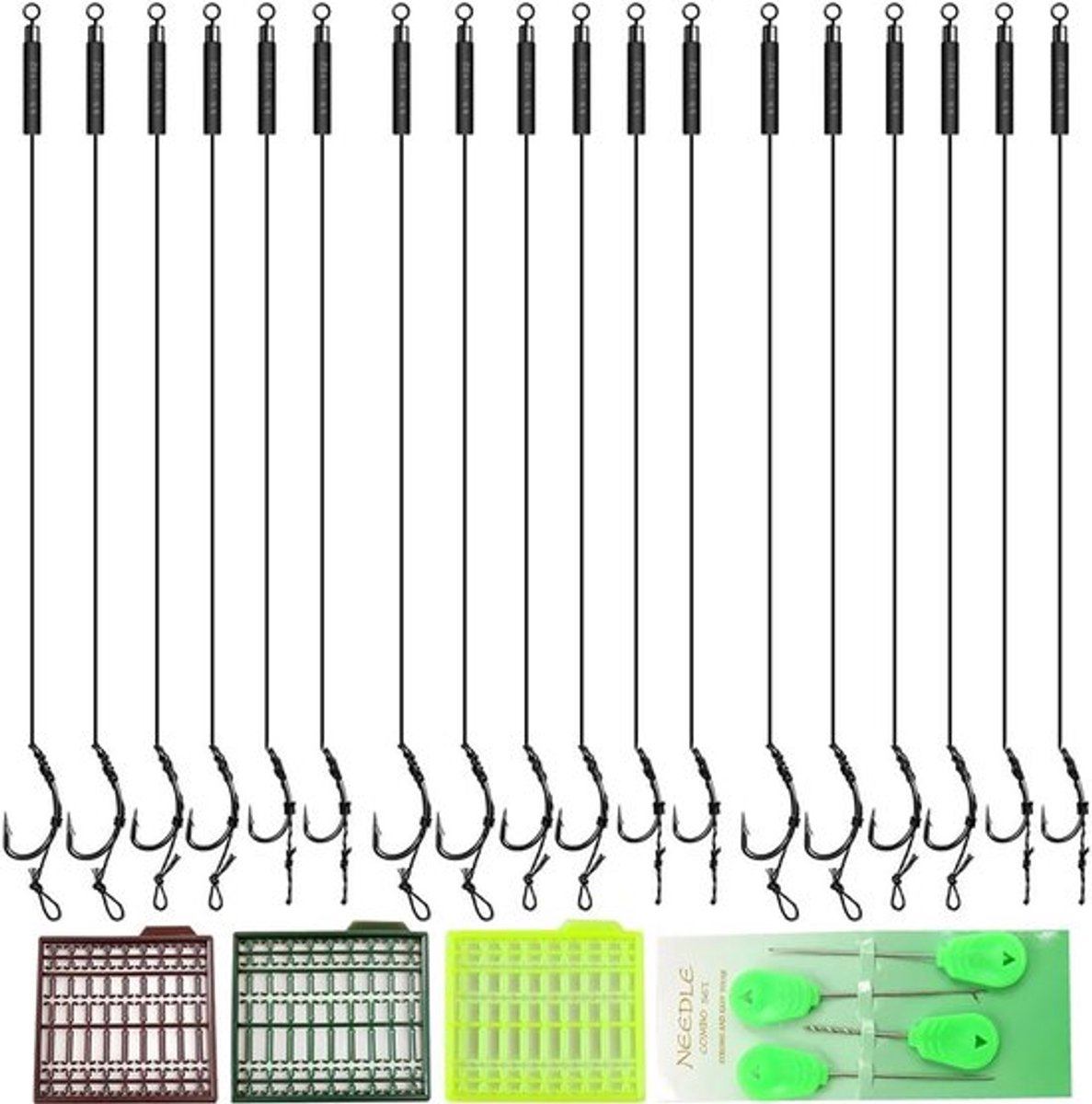 Set van 18 karper vishaken hair rigs met boilie stoppers - Perfect voor karpervissen