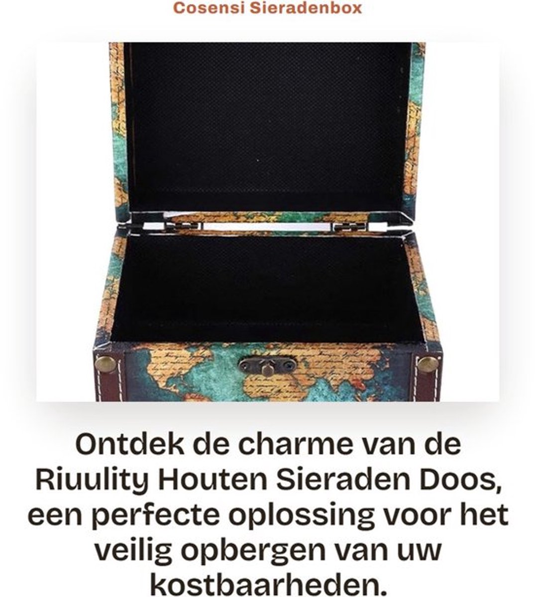 Sieradenbox Grote Opbergruimte - Opbergdoos met Deksel - Houten Opbergdoos - Vintage Ontwerp - Bescherming tegen Krassen - Decoratieve Fittingen