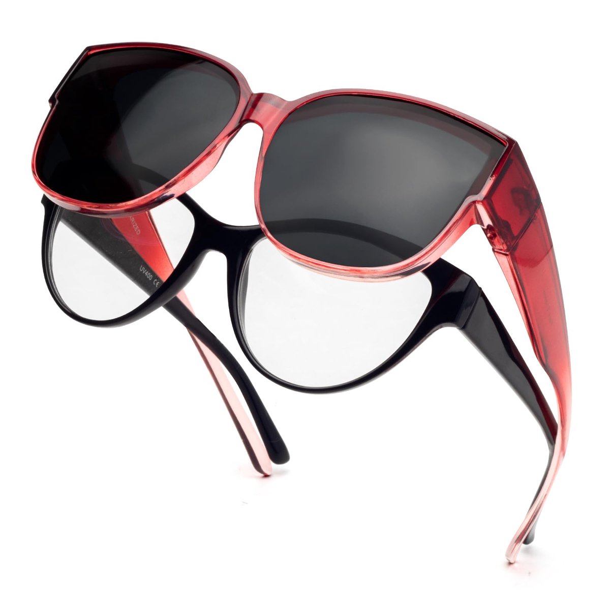 SnelShoppen - Face Shadow Gepolariseerde Overzet Zonnebril voor Dames - Clip On Zonnebril voor Brildragers - UV-Bescherming - Ultraleicht en Stijlvol