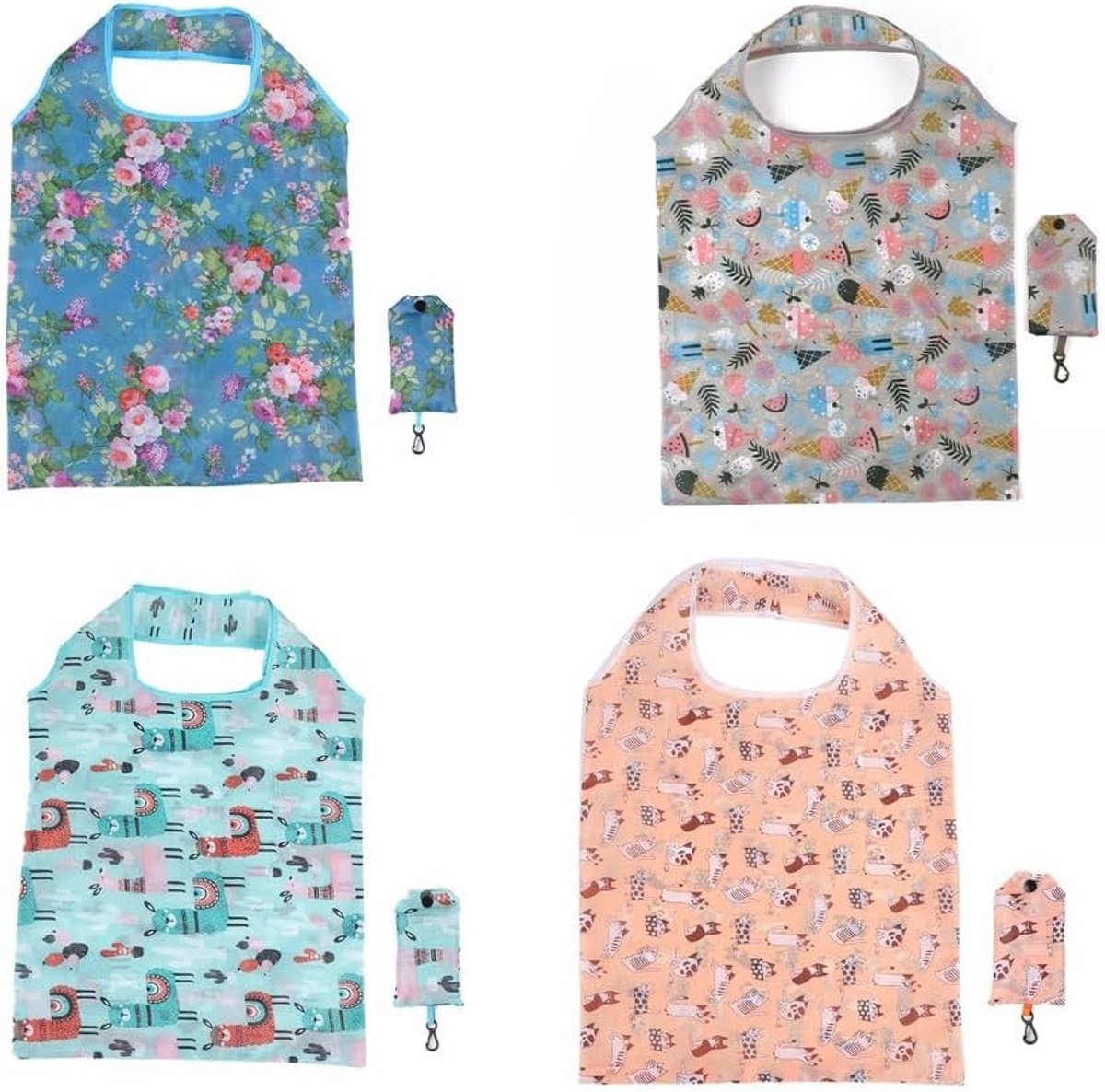 Vouwbare boodschappentassen met schattige bloemenprint, ideaal voor dagelijkse boodschappen, supermarktbezoeken en kampeertochten.