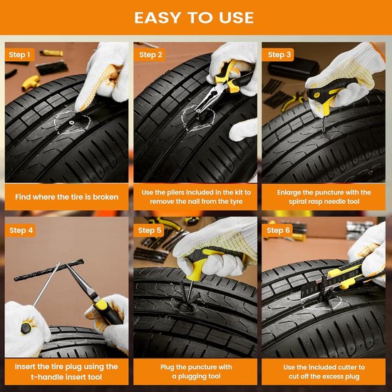 Bandenreparatieset - Noodset - Onderweg repareren - 27-delige set - 20 koorden - Zwart — afbeelding 5