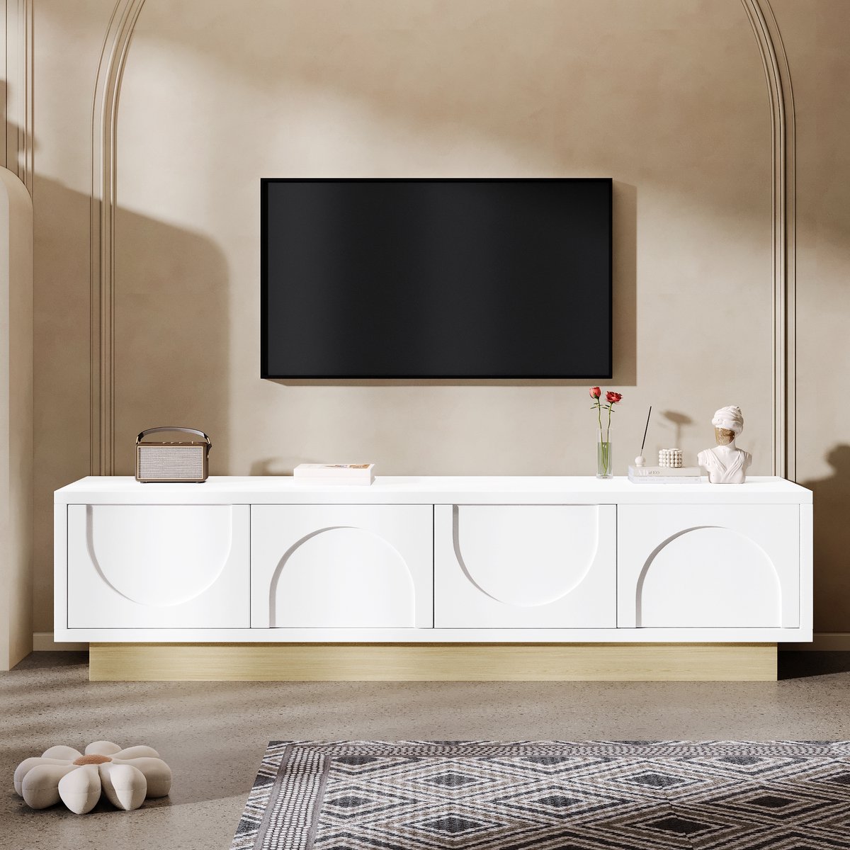 DESMIU Dressoir - Modern TV-Meubel Met 4 Deuren En Kabelmanagement - Voor Woonkamer - MDF - 175 x 40 x 41,5 cm - Wit