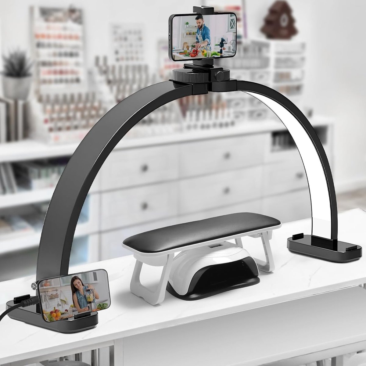 Professionele Halve Maan LED Nagellamp met Telefoonhouder voor Schoonheidssalons