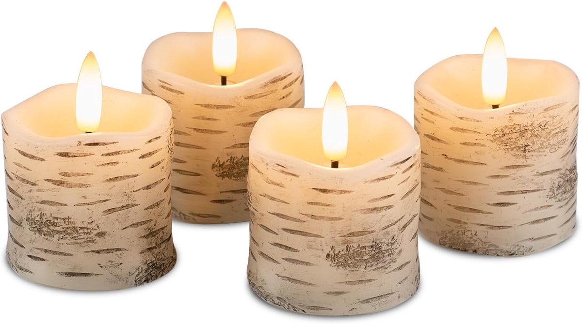 LED kaarsen D5cm - witte berkenlook - flameless met timer - sfeervolle verlichting voor kerst - ShopVlot