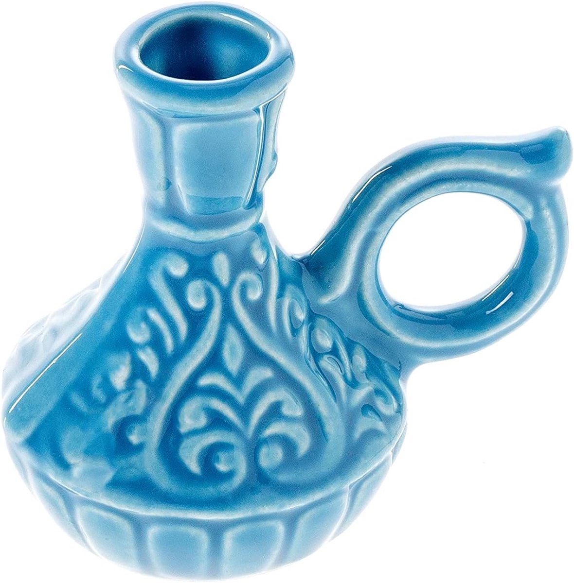 SnelShoppen - Handgemaakte keramische theelichthouder voor fijne kaarsen tot 1 cm diameter - Lichtblauw, decoratieve kaarsenhouder voor feest, tuin en