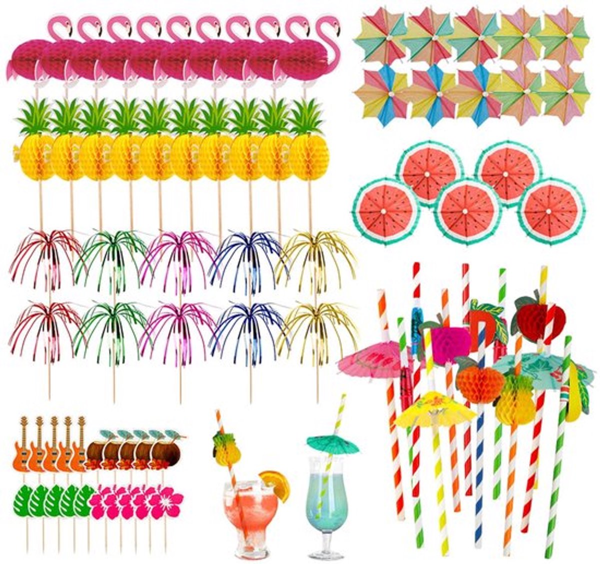 - Cocktail Decoratie - Cocktailversiering - 90 Stuks - Tropische Feestdecoraties - Geschikt voor Bruiloften - Perfect voor Zomerfeestjes