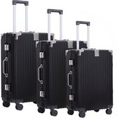 FLY&BYE® Kofferset Axis Aluminium S/M/L - 3 Delig - Complete Set - 37 Handbagage + 67 en 94L Ruimbagage - Cijferslot - Zwart