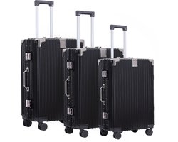 FLY & BYE FLY&BYE® Kofferset Axis Aluminium S/M/L - 3 Delig - Complete Set - 37 Handbagage + 67 en 94L Ruimbagage - Cijferslot - Zwart