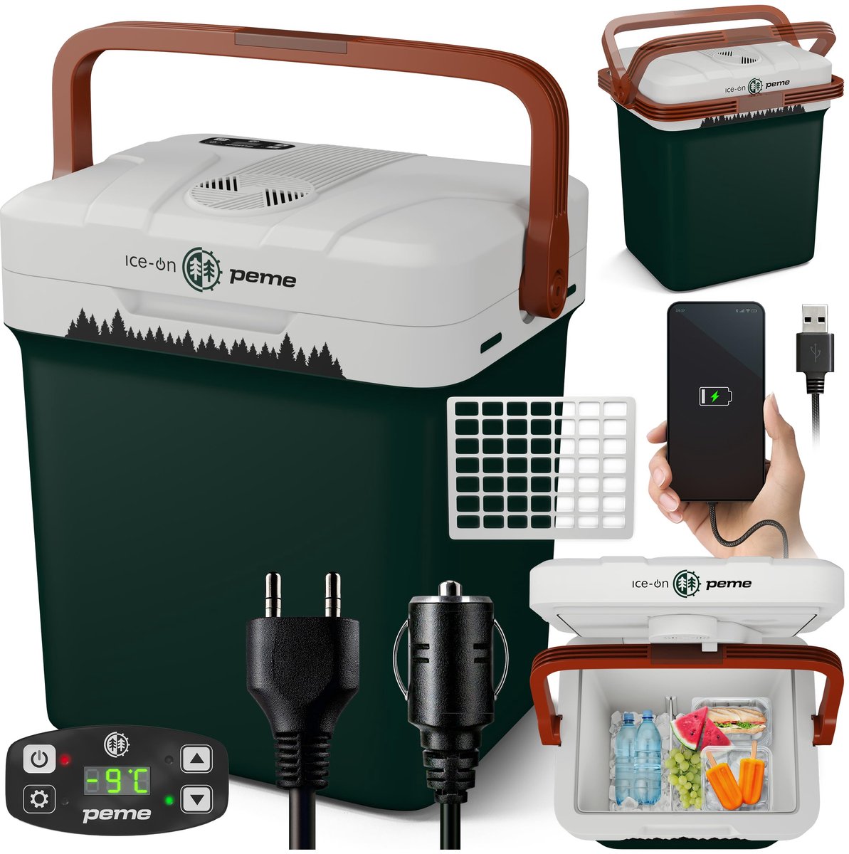 SnelShoppen - Elektrische Koelbox Autokoelkast 22,9L met Verwarmingsfunctie - Mobiele Koelcontainer voor Camping, Picknick & Reizen - ECO-modus, AC/DC