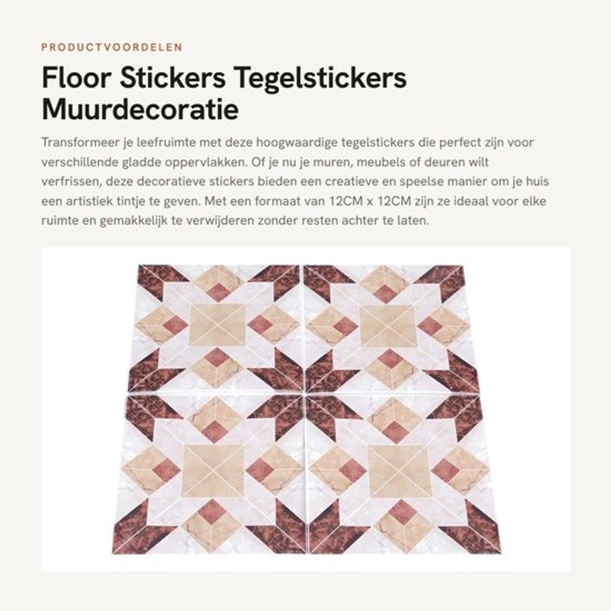 Vloerstickers 10 Stuks - Zelfklevend - Waterdicht - Decoratief - 3D Ontwerp - 12CM x 12CM - Gemakkelijk te Verwijderen - Tegelstickers