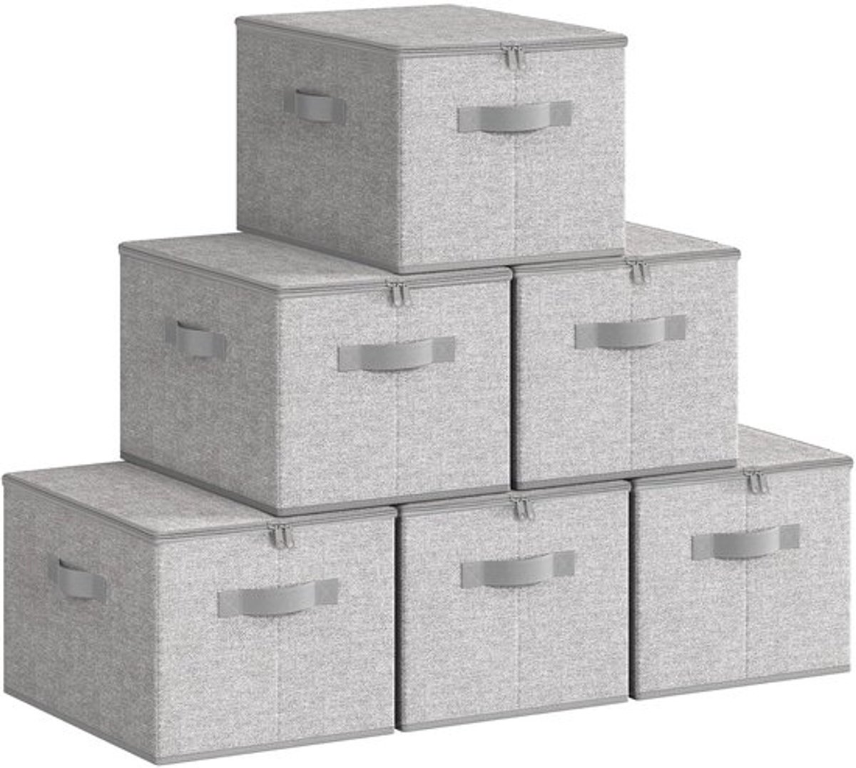 Opbergdoos met deksel - Set van 6 - Opvouwbare stoffen doos - Handgrepen - 40 x 30 x 25 cm - Vliesstof, duifgrijs - Opbergmand