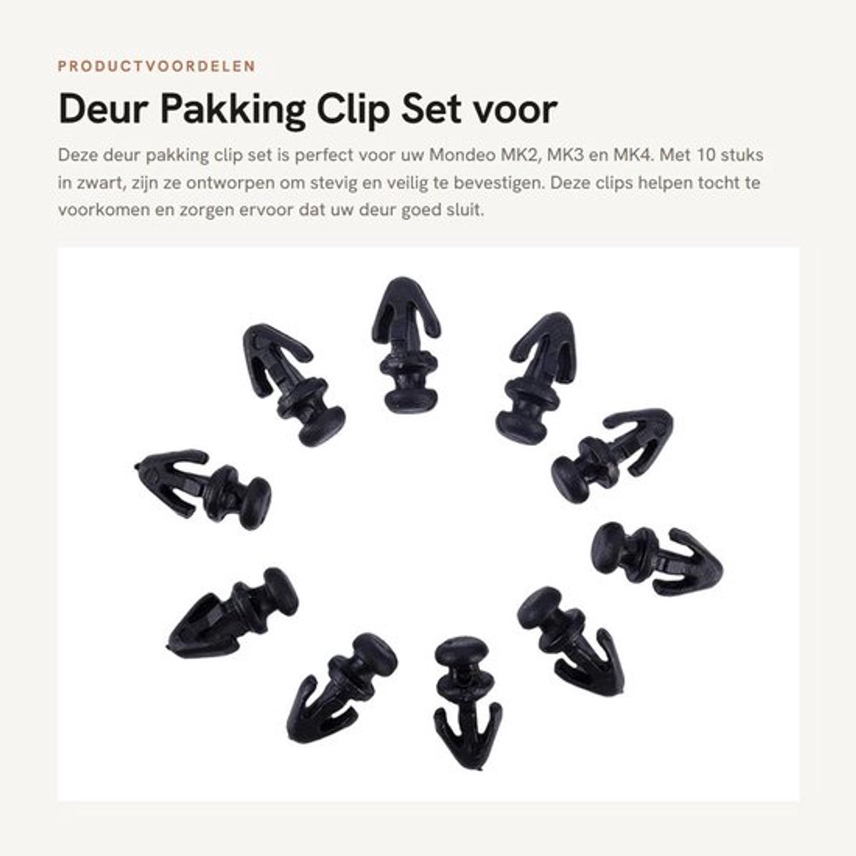 Deur Pakking Clip Set - 10 Stuks - Tochtstrip Bevestigingsclip - Zwart - Voor Mondeo MK2/MK3/MK4 - OEM 1042065 - Clipset