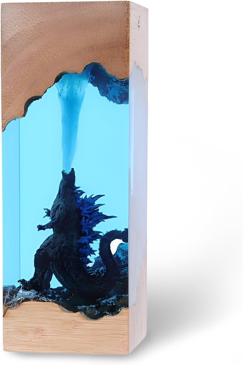 Godzilla Epoxy Harsh Night Light - Monster Cube Decoratie met USB Aansluiting, Verstelbare Verlichting voor Slaapkamer en Woonkamer, 7.5 cm
