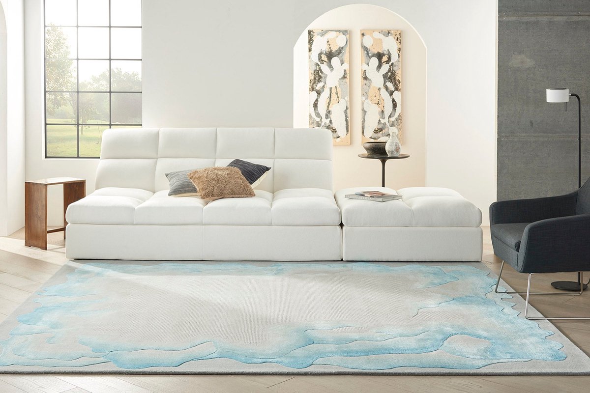 Nourison Prismatic Sea Mist Blue PRS22 Vloerkleed - 259 x 351 cm - Grijs - Rechthoekig - Wol - Eetkamer, Woonkamer - Abstract - Design, Modern