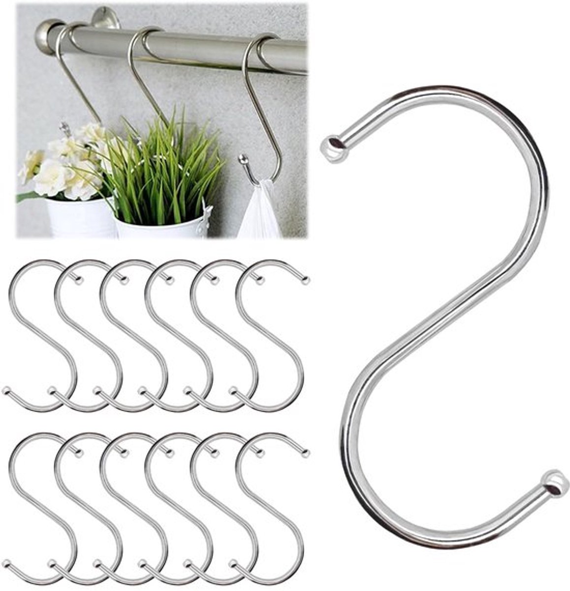 Haak Set van 12 - Roestvrij Stalen Haken - Dubbele Haken - Voor Keuken/Badkamer - Sterke/Robuste Haken - 8,5 x 3,2 cm